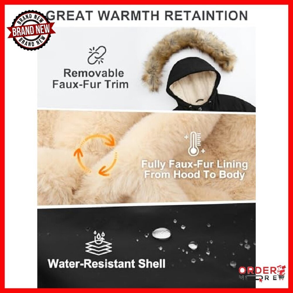 Women's Hooded Winter Parka Waterproof Fleece Lined Coat Warm Jacket - Picture 5 of 8